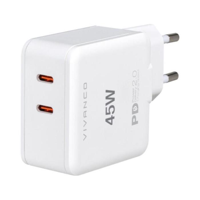 UTGATT1 - Vivanco Super Snabb Väggladdare 45W 2x USB-C - Vit