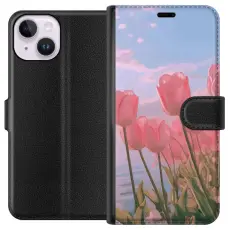 Gustaf - Pl&aring;nboksfodral till Apple iPhone 15 med Rosa Tulpaner