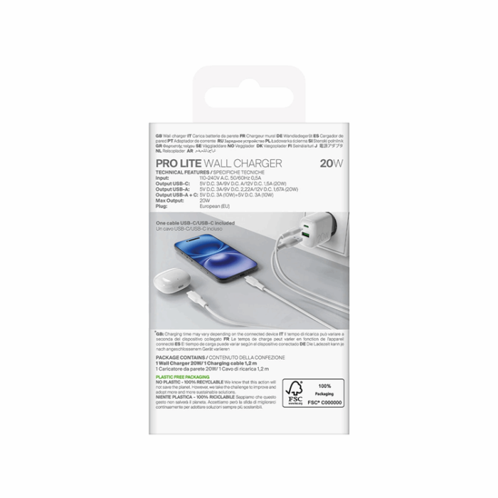 Puro - Puro Snabbladdare 20W + USB-C - USB-C Kabel 1.2m Polite