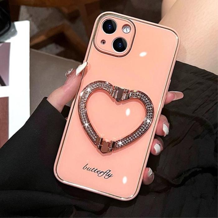 A-One Brand - iPhone 14 Skal Heart Kickstand - Rosa