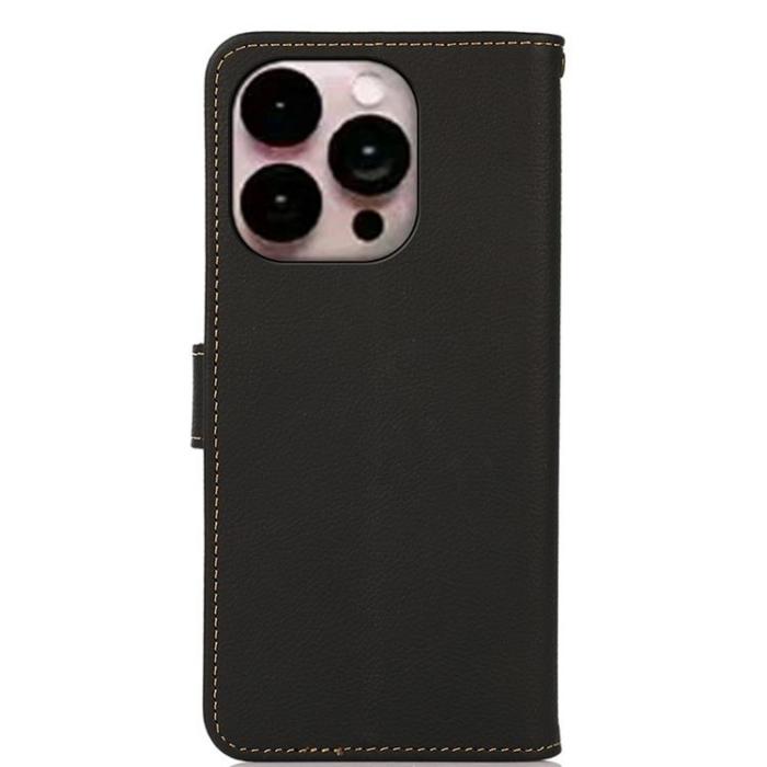 KHAZNEH - KHAZNEH iPhone 14 Pro Plånboksfodral RFID Äkta Läder - Svart