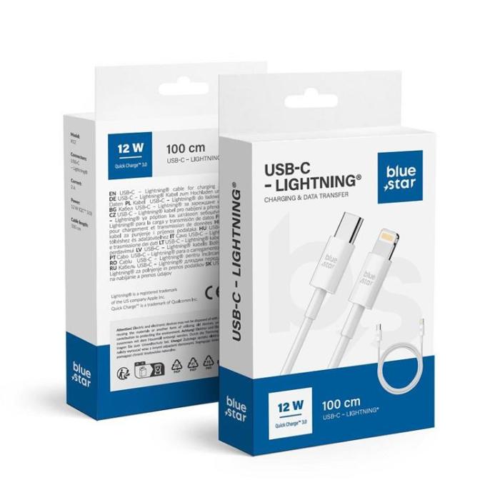 Blue Star - Blue Star USB-C - Lightning 2A 12W Kabel 1m QC3.0 PA-X12 Vit