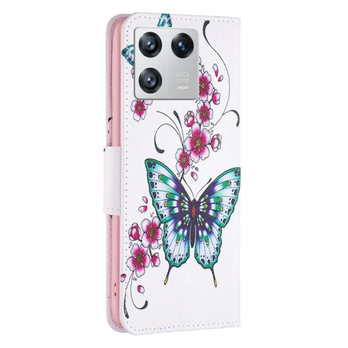 Taltech - Xiaomi 13 5G Plånboksfodral - Persikablomning och Fjärilar