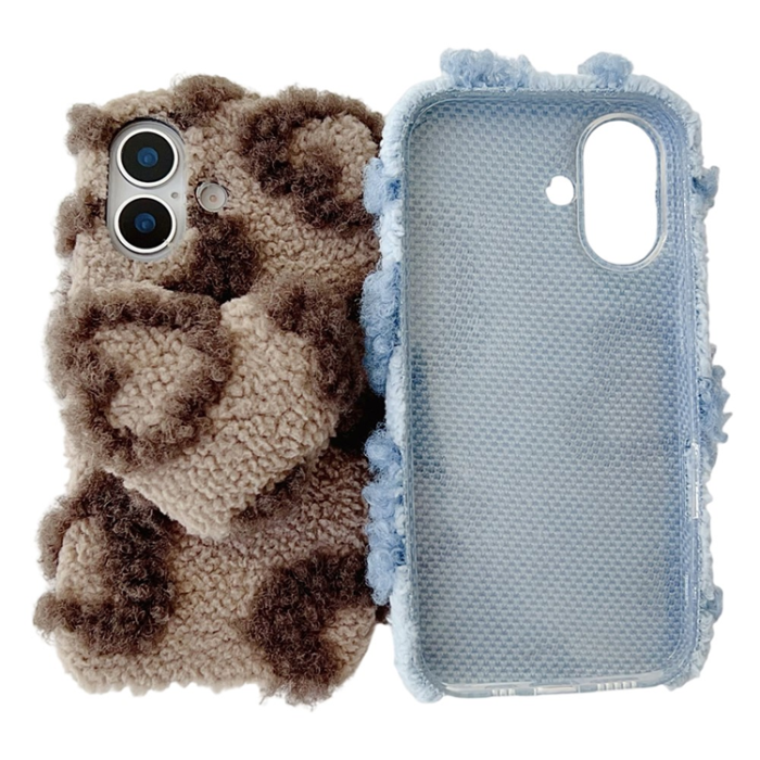 A-One Brand - iPhone 17 Mobilskal 3D Heart Plush TPU Winter Warm Soft - Rosa