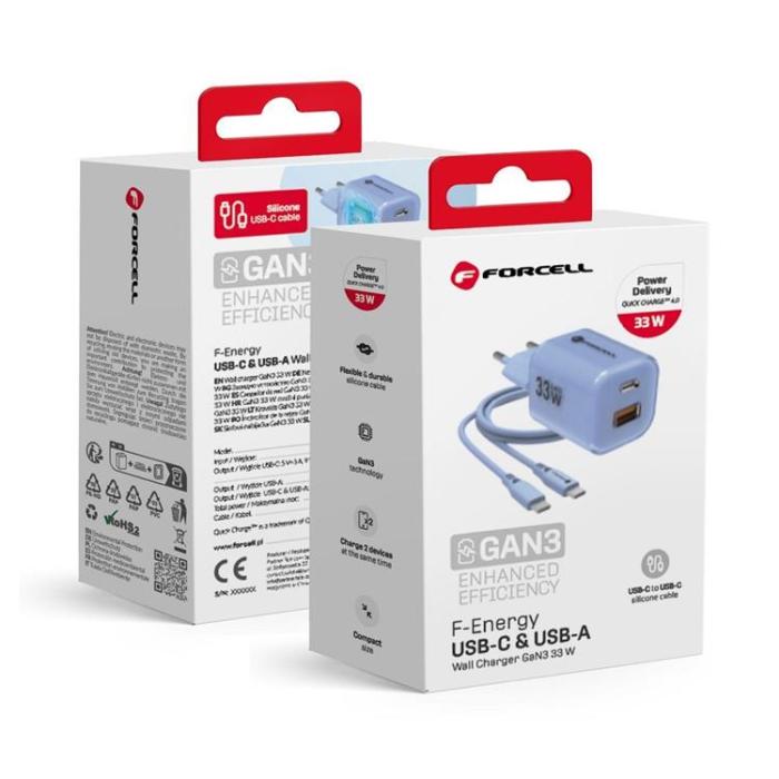 Forcell - Forcell Snabbladdare USB-C/USB-A 33W USB-C Kabel GaN III PD QC