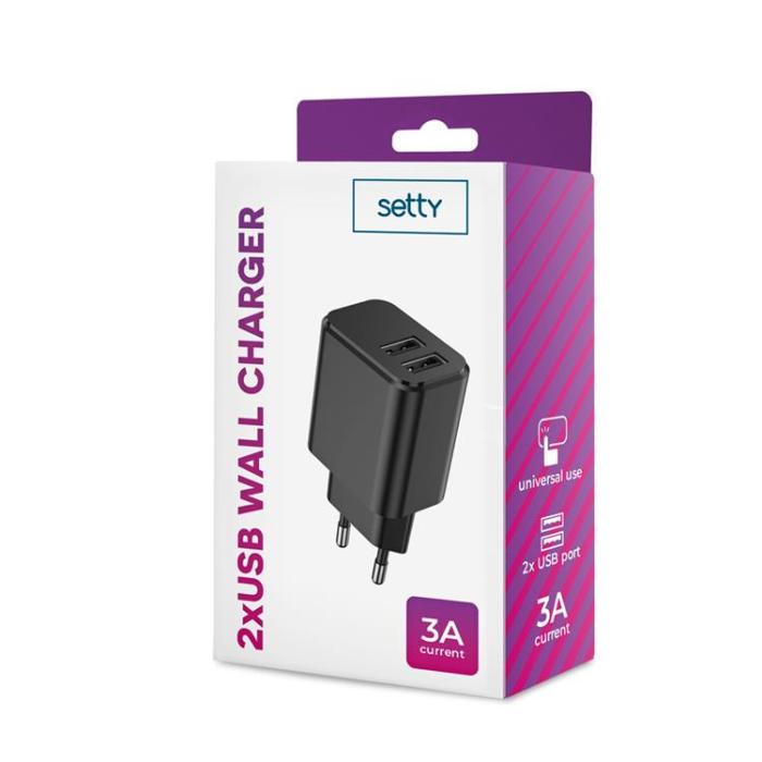 Setty - Setty Väggladdare 2x USB 3A - Svart