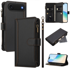 A-One Brand - iPhone Air Plånboksfodral Zipper Med Rem - Svart