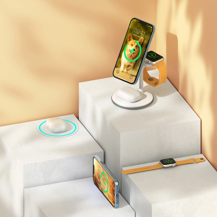 Choetech - Choetech 3-in-1 Trådlös Laddare Magsafe 15W iPhone, Apple Watch, AirPods - Vit