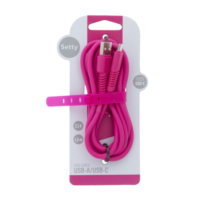 Setty - Setty USB Till USB-C Kabel 1.5m 2A KSA-C-1.526 - Rosa