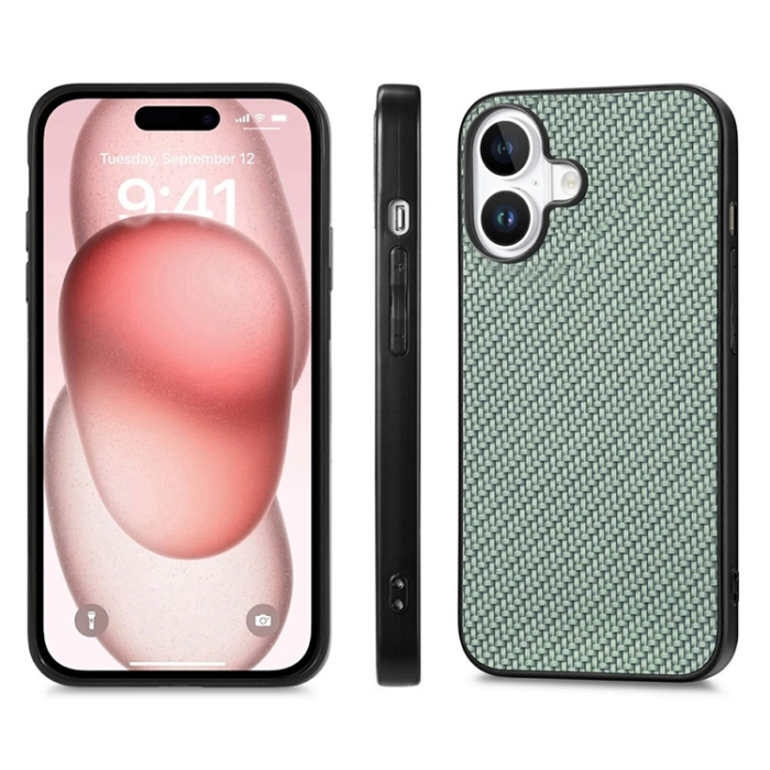 A-One Brand - iPhone 17 Mobilskal Carbon Fiber PU Läder - Grön