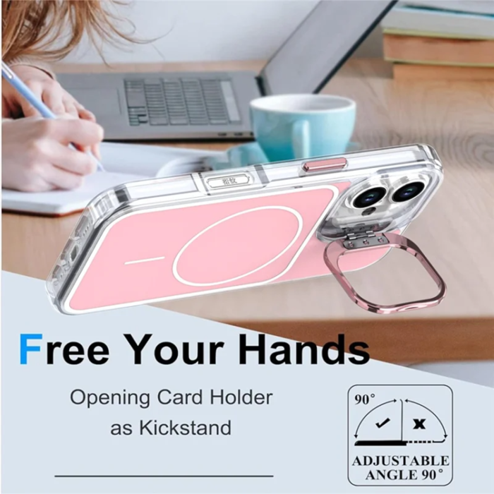 A-One Brand - iPhone 16 Mobilskal MagSafe Lens Kickstand med Handrem - Rosa