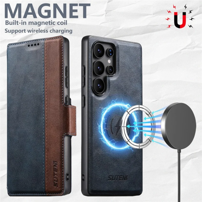 SUTENI - SUTENI Galaxy S23 Ultra Plånboksfodral Magsafe Cowhide - Blå