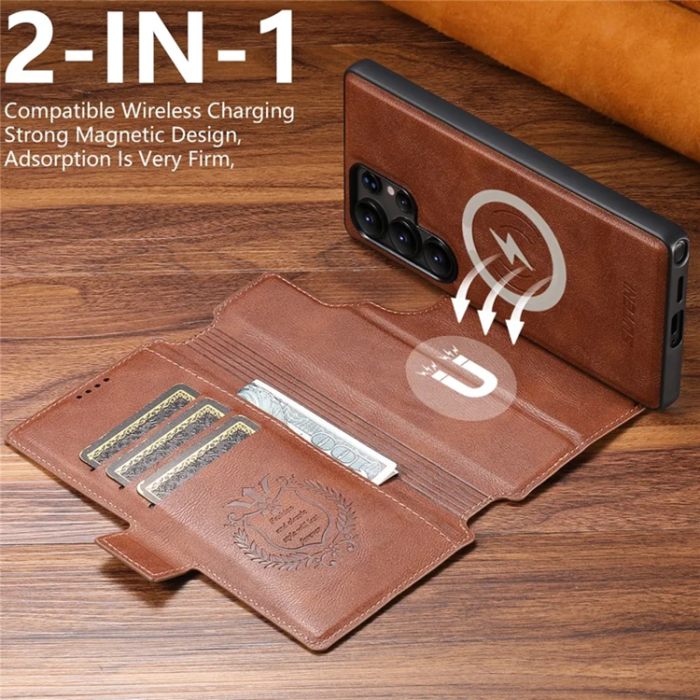 SUTENI - SUTENI Galaxy S23 Ultra Plånboksfodral Magsafe Cowhide - Brun
