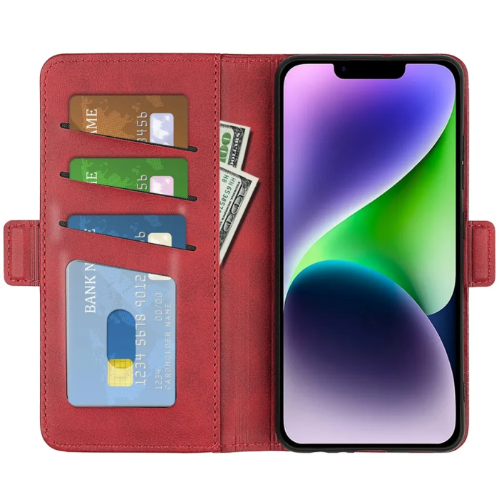 Taltech - iPhone 15 Plus Plånboksfodral Omvirat - Röd