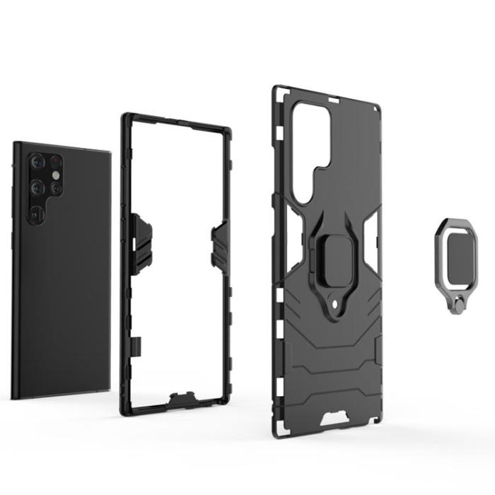 OEM - Ring Holder Kickstand Skal Galaxy S22 Ultra 5G - Svart