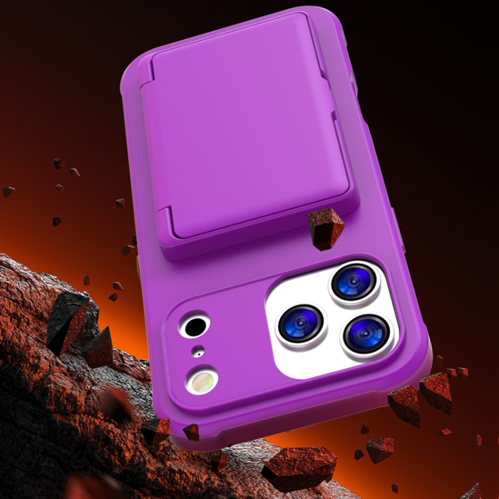 A-One Brand - iPhone 17 Pro Mobilskal Korthållare Mirror Kickstand - Mörklila