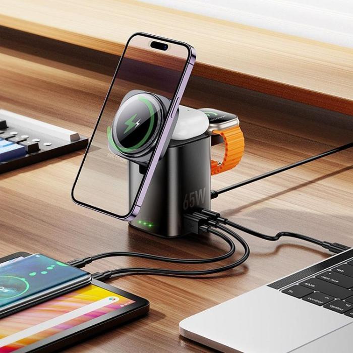Hoco - Hoco 6in1 Trådlös Laddare Apple Watch, iPhone, Airpods 65W - Svart