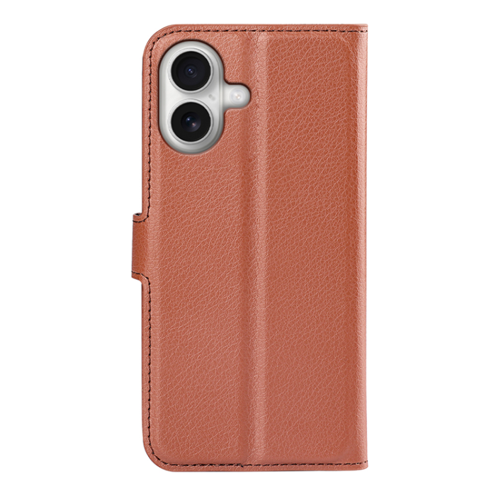 A-One Brand - iPhone 17 Plånboksfodral Litchi Texture läder - Brun