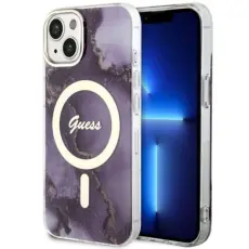 Guess - Guess Mobilskal till iPhone 14 MagSafe Guld Marble - Lila