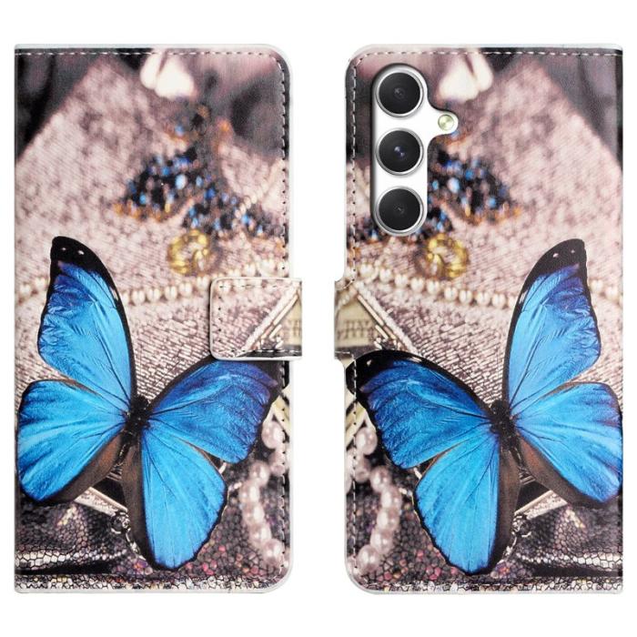 OEM - Plånboksfodral för Samsung Galaxy S26 Konstläder Mönster - Blå fjäril