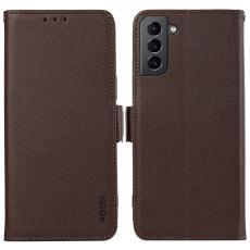 ABEEL - ABEEL Samsung Galaxy S21+ 5G Pl&aring;nboksfodral RFID-Skydd Konstl&auml;der Brun
