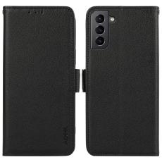 ABEEL - ABEEL Samsung Galaxy S21+ 5G Pl&aring;nboksfodral RFID-Skydd Konstl&auml;der Svart