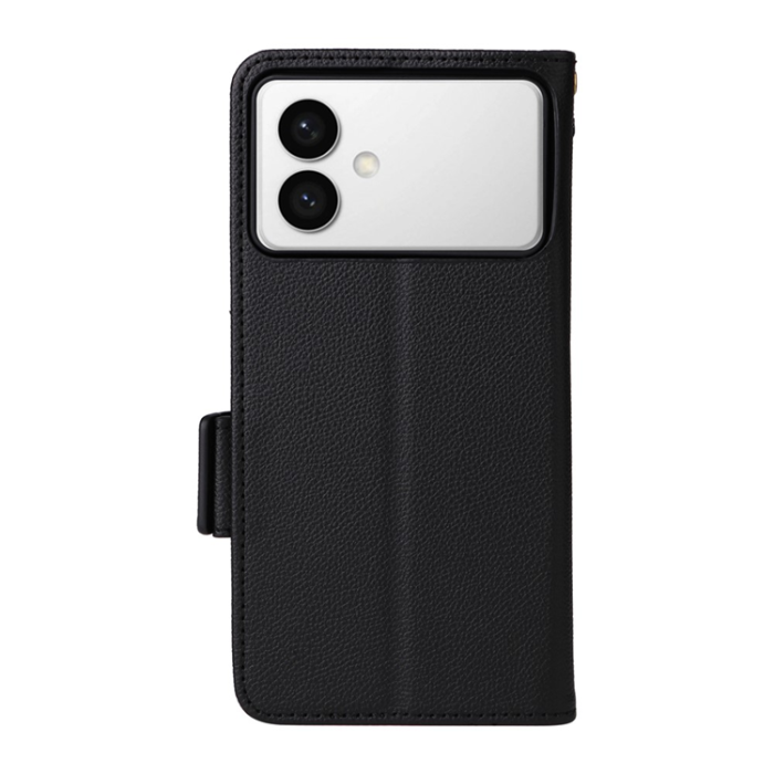 A-One Brand - Galaxy S26 Edge Plånboksfodral Litchi Läder med Rem - Svart