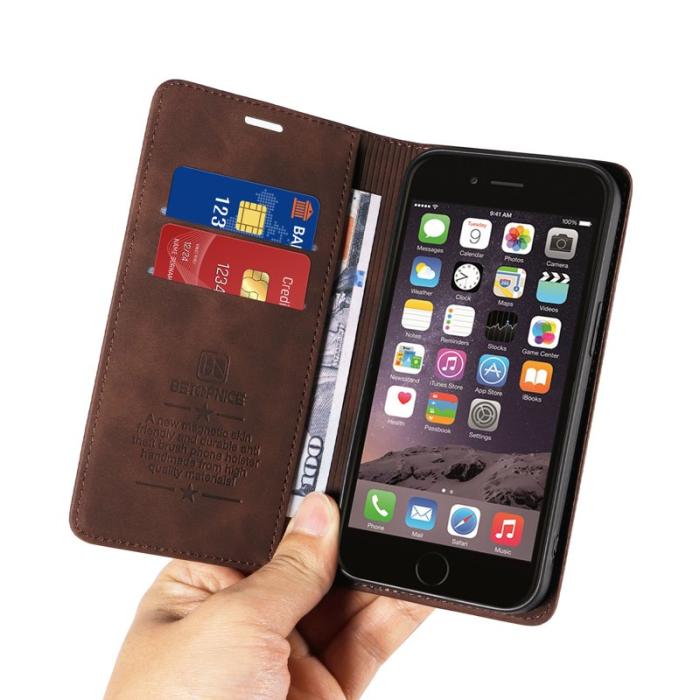 BETOPNICE - BETOPNICE 003 iPhone 6 Plus/7 Plus/8 Plus Plånboksfodral TPU+PU - Brun