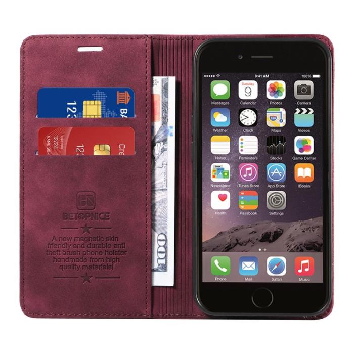 BETOPNICE - BETOPNICE 003 iPhone 6 Plus/7 Plus/8 Plus Konstläder Plånboksfodral TPU+PU - Röd