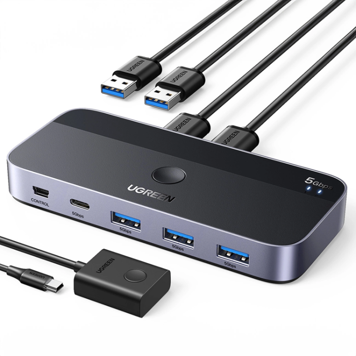 Ugreen - Ugreen CM662 HUBB 2-i-4 Switch + 2x USB-A Kabel - Svart