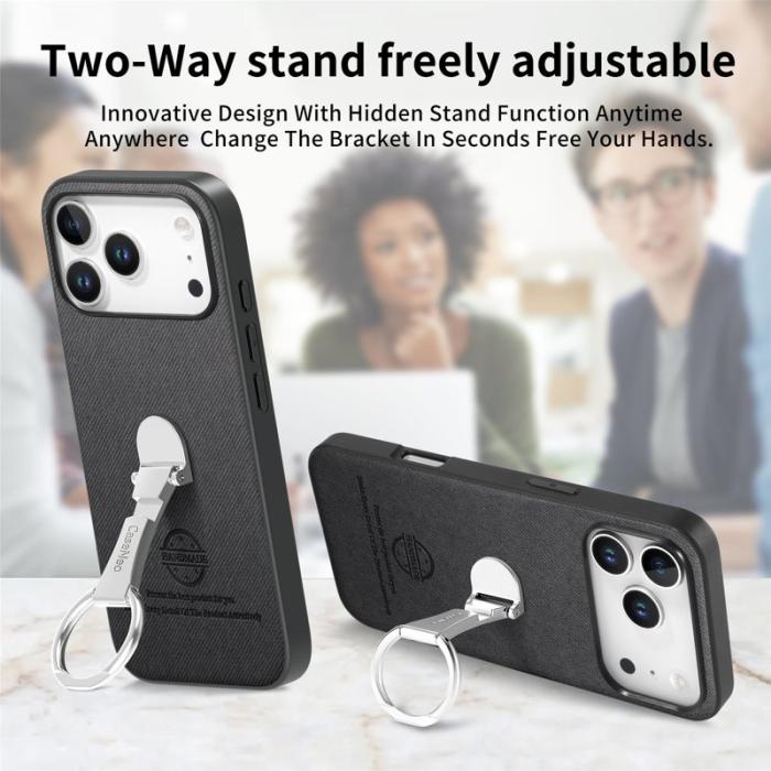 CASENEO - D.G Ming iPhone 17 Pro Fodral Fällbart Ställ Twill Konstläder - Svart