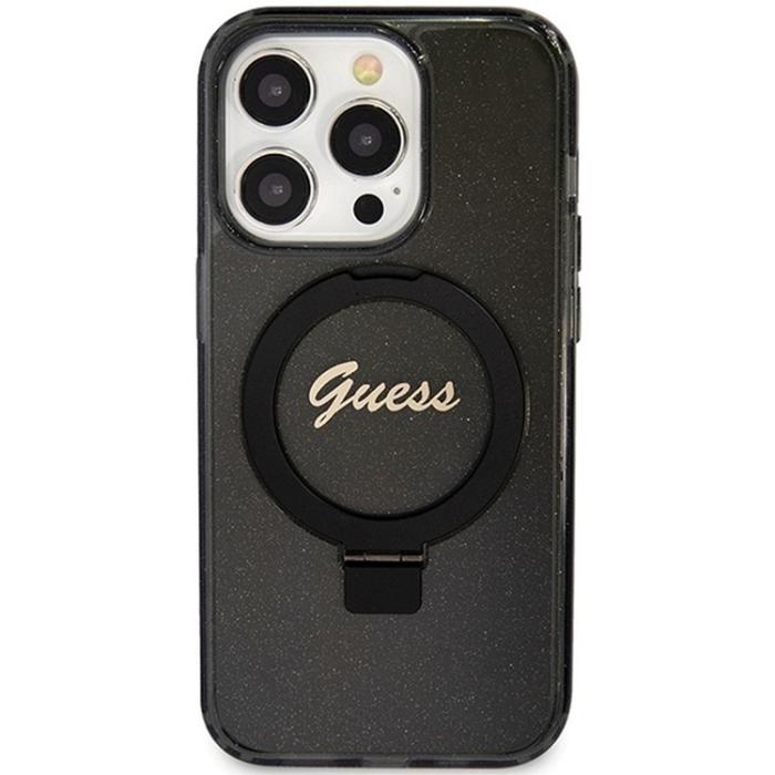 Guess - Guess iPhone 15 Pro Mobilskal Ringhållare Magsafe Glitter Script
