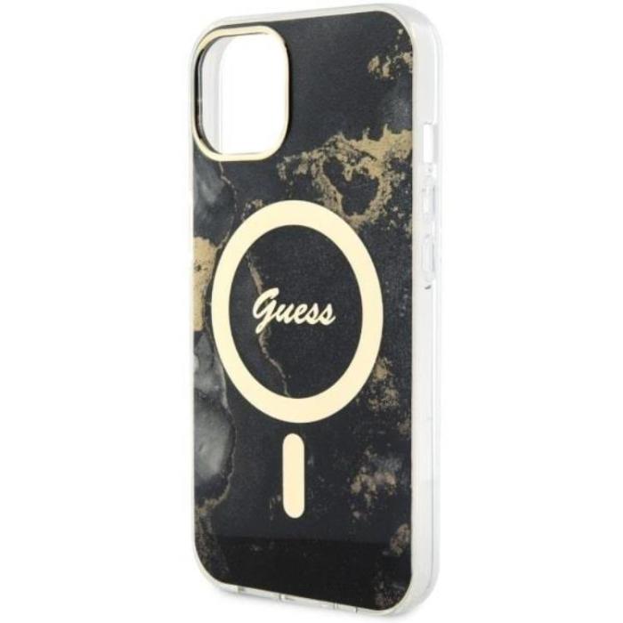 Guess - Guess iPhone 14 Plus Mobilskal MagSafe Guld Marble - Svart