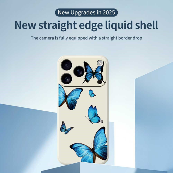 A-One Brand - iPhone 17 Pro Mobilskal Blue Butterflies Pattern TPU - Beige