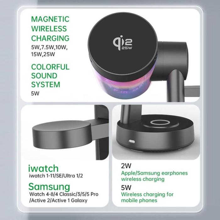 A-One Brand - Qi2.2 Magnetisk Trådlös Laddare 25W iPhone/Apple Watch/AirPods - Svart