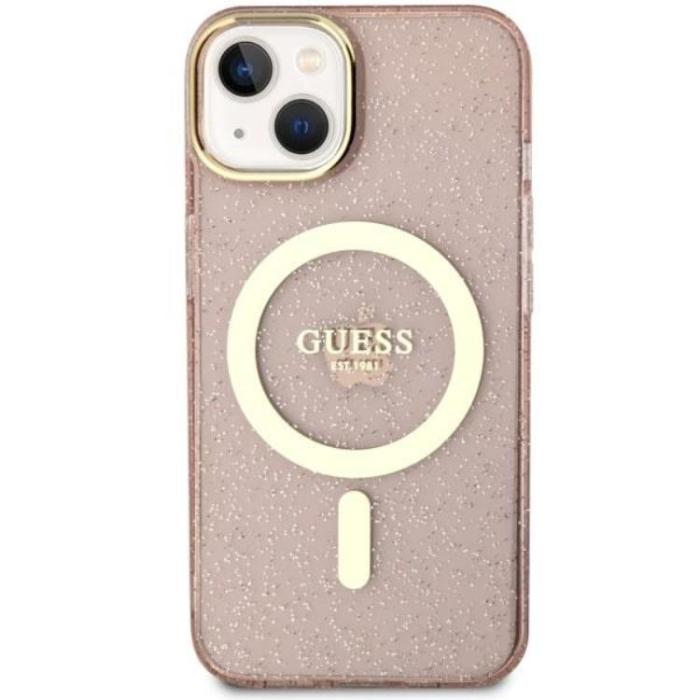 Guess - Guess iPhone 14 Plus Mobilskal MagSafe Glitter Guld - Rosa