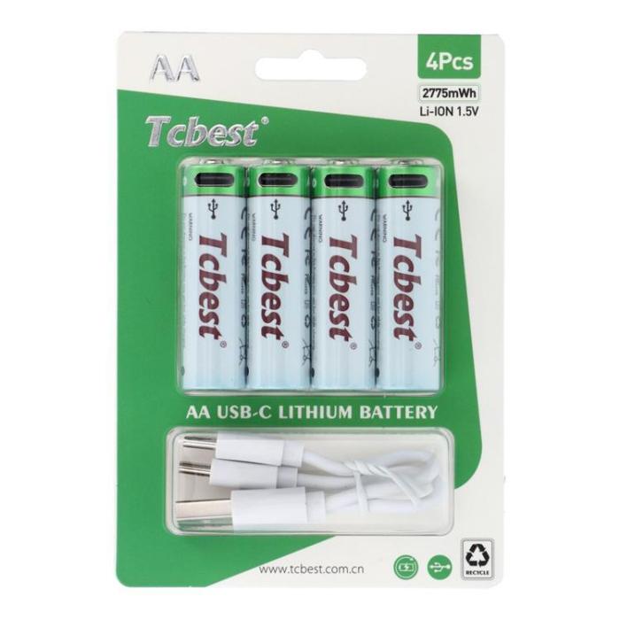 TCBEST - [4-Pack] TCBEST Uppladdningsbart Batteri R6 (AA) 750 mAh Typ-C