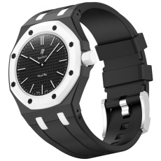 A-One Brand - Swatch Royal Pop Silikonarmband med Integrerat Skyddsskal - Svart/Vit