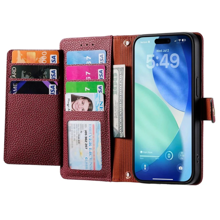 A-One Brand - iPhone 17 Pro Max Plånboksfodral RFID Zipper med rem - Röd