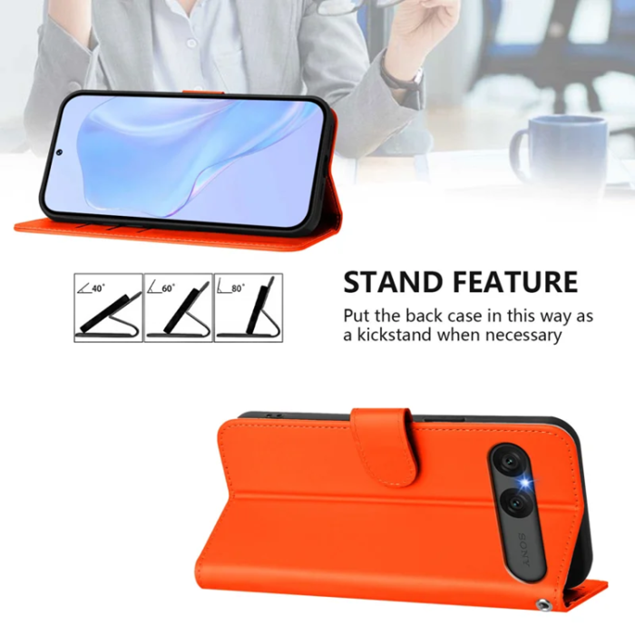 A-One Brand - Sony Xperia 10 VII Plånboksfodral Solid Color Läder - Orange