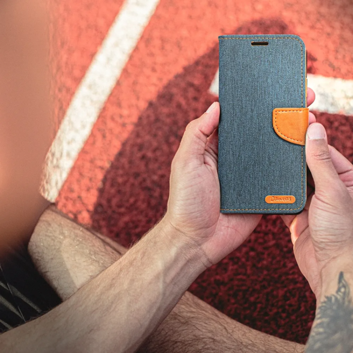 OEM - iPhone 16 Plånboksfodral Canvas - Marinblå