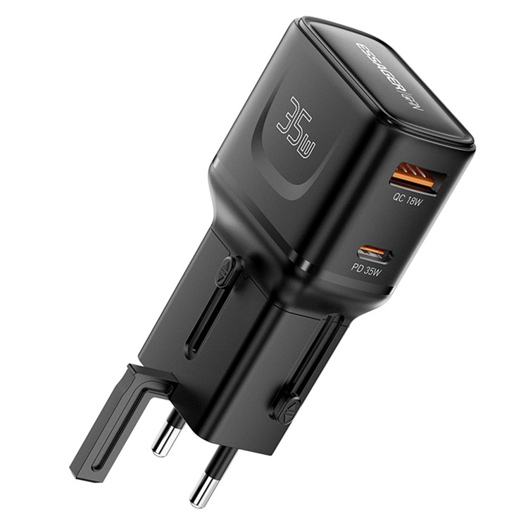 ESSAGER GaN Snabbladdare 35W USB-C - USB-A US-EU-UK-AUS G535 | 505295 | AlltMobil
