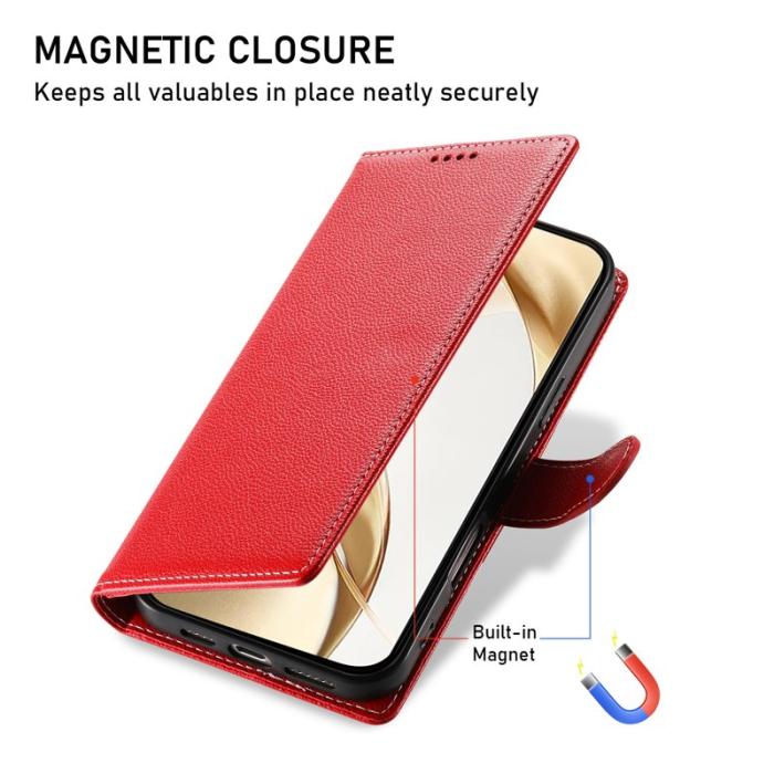 OEM - LITCHI Samsung Galaxy S26 Ultra Fodral Äkta Läder Magnetisk - Röd