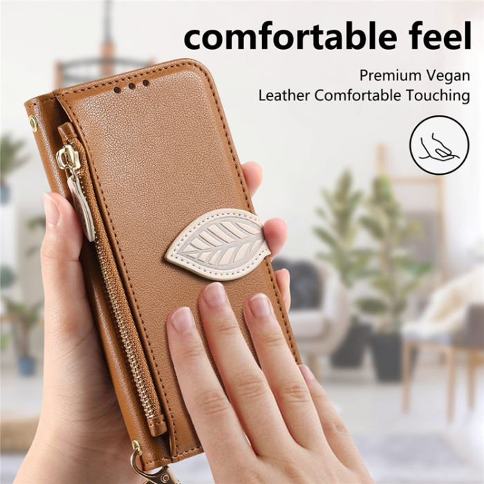 A-One Brand - iPhone 17 Plånboksfodral Leaf Magnetiskt Spänne Konstläder - Brun