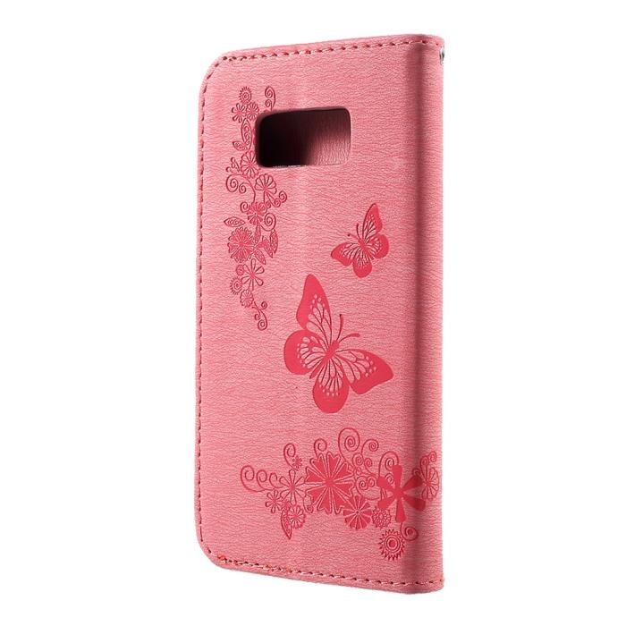 UTGATT5 - Plånboksfodral till Samsung Galaxy S8 - Rosa Fjäril
