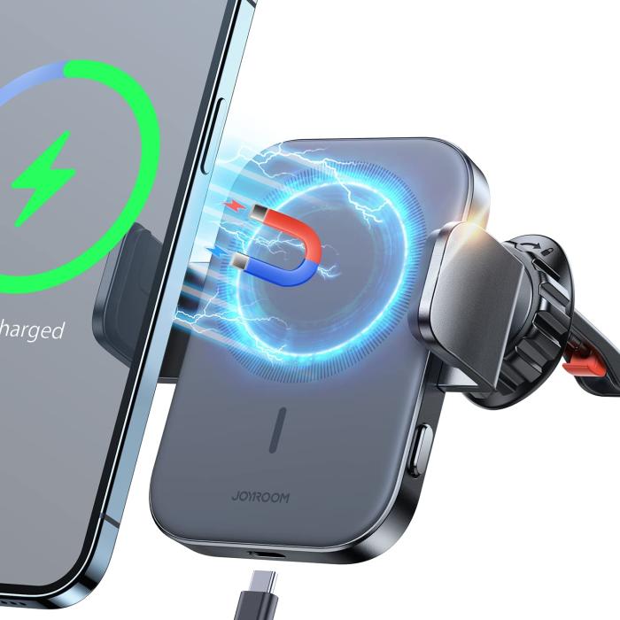 Joyroom - Joyroom Magsafe Trådlös laddare 15W Bilhållare till Ventgaller - Svart