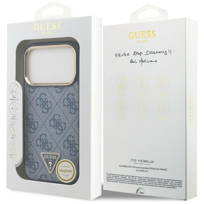 Guess - Guess iPhone 17 Pro Mobilskal MagSafe 4G Triangle Logo - Blå Guld