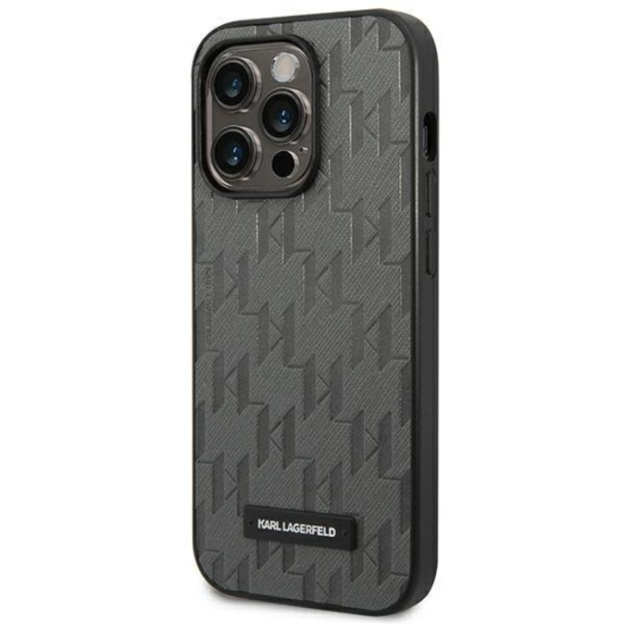 UTGATT1 - Karl Lagerfeld iPhone 14 Pro Skal Saffiano Mono Metal Logo - Grå