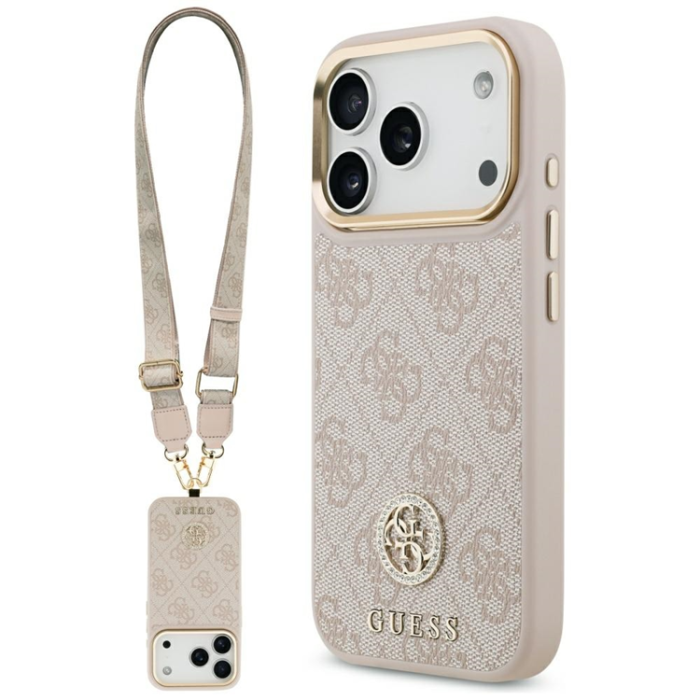 Guess - Guess iPhone 17 Pro Mobilskal Magsafe Strass Logo Crossbody - Rosa