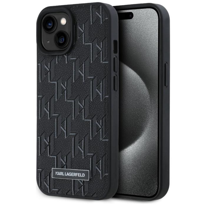KARL LAGERFELD - Karl Lagerfeld iPhone 15 Mobilskal MagSafe Leather Monogram - Svart